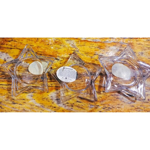 3 piece  HOME INTERIORS STAR CRYSTAL CLEAR GLASS CANDLE HOLDERS 4 in by 3in by 1 - Picture 3 of 4